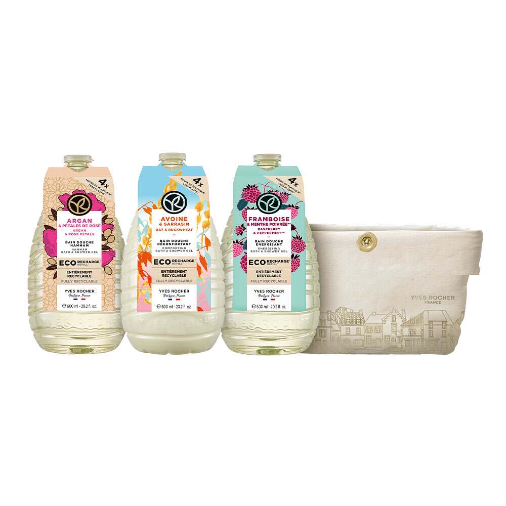 Trio Eco-Refill Bath & Shower Gel - Raspberry, Oat & Argan